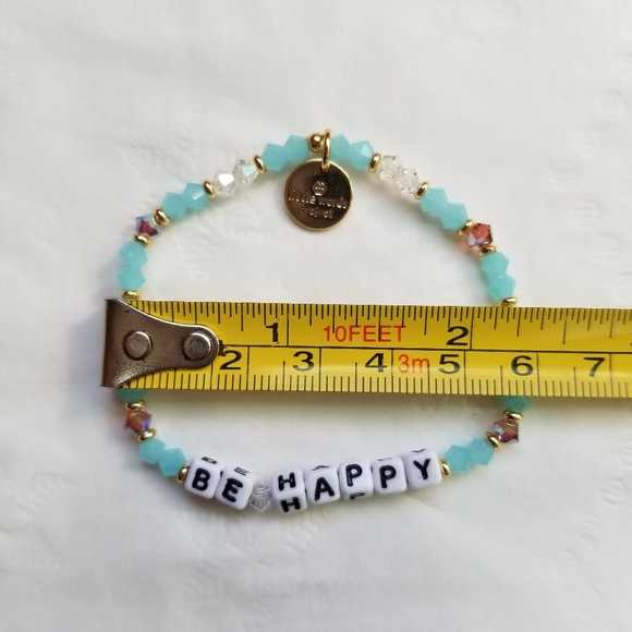 Little Words Project "BE HAPPY" Blue & Clear Crystal Bracelet with Pouch - Picture 4 of 6